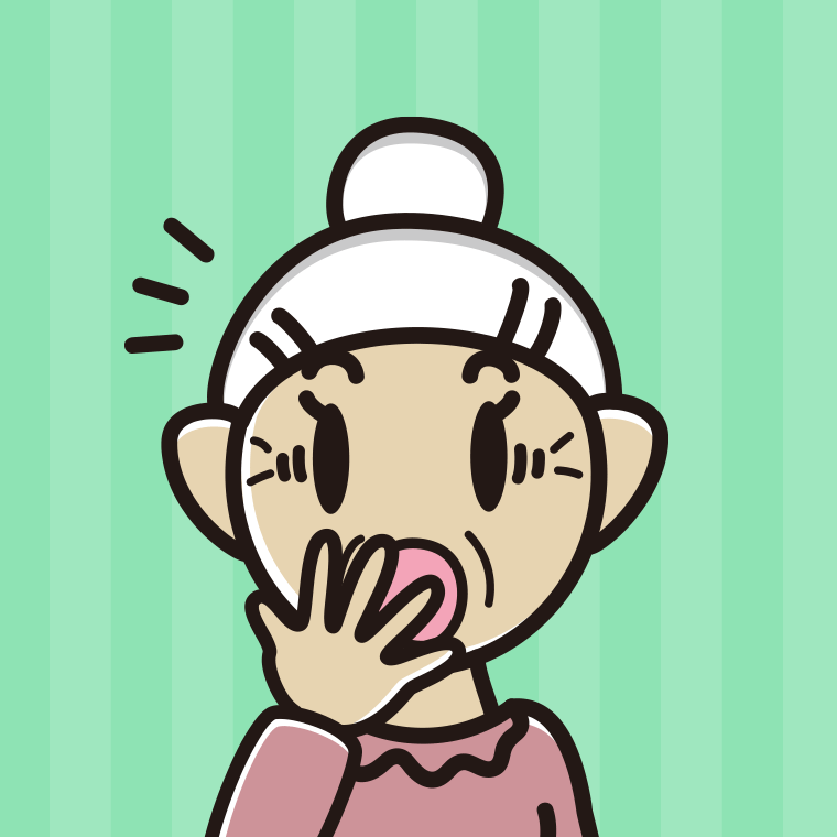 ハッとするおばあさんの顔のイラスト【色、背景あり】PNG