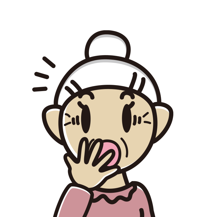 ハッとするおばあさんの顔のイラスト【色あり、背景なし】透過PNG