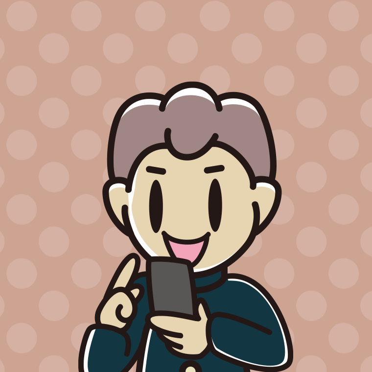 スマホを使う男子中学生のイラスト（バストアップ）【色、背景あり】PNG