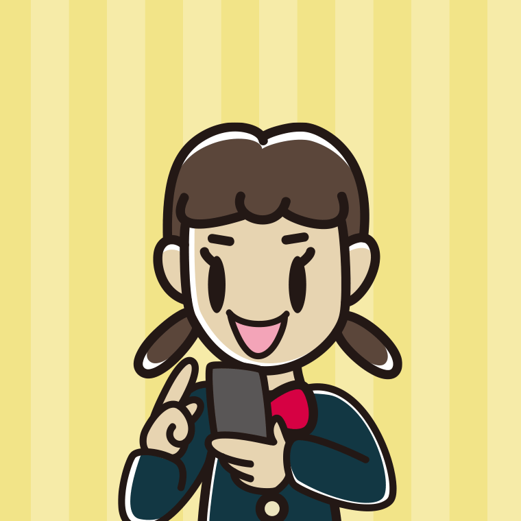 スマホを使う女子中学生のイラスト（バストアップ）【色、背景あり】PNG