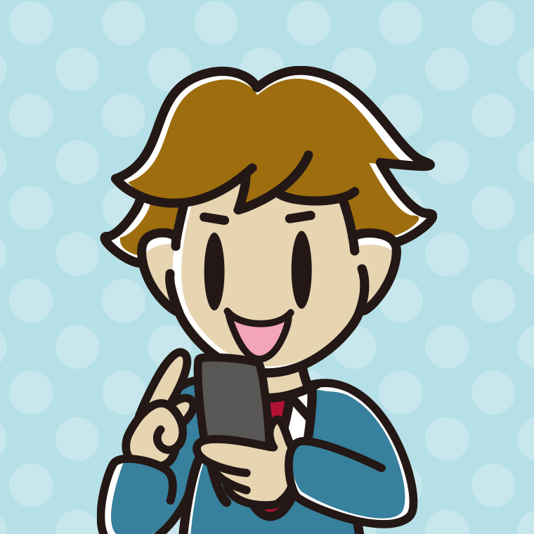 スマホを使う男子高校生のイラスト（バストアップ）【色、背景あり】PNG