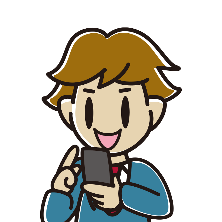 スマホを使う男子高校生のイラスト（バストアップ）【色あり、背景なし】透過PNG