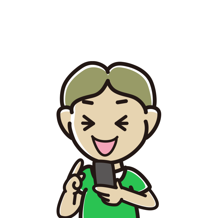 スマホ使用中に笑う小学生男子のイラスト【色あり、背景なし】透過PNG