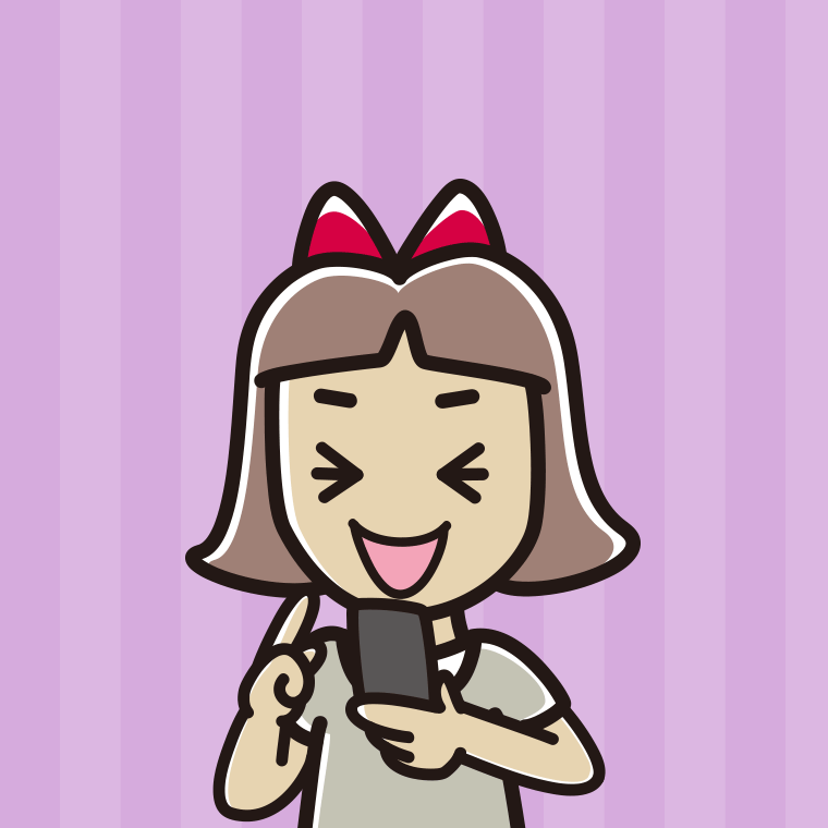 スマホ使用中に笑う小学生女子のイラスト【色、背景あり】PNG