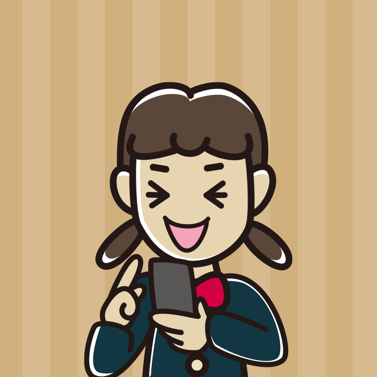 スマホ使用中に笑う女子中学生のイラスト【色、背景あり】PNG