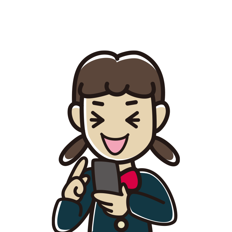 スマホ使用中に笑う女子中学生のイラスト【色あり、背景なし】透過PNG