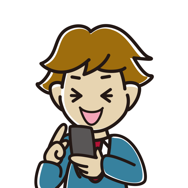 スマホ使用中に笑う男子高校生のイラスト【色あり、背景なし】透過PNG