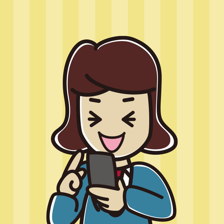 スマホ使用中に笑う女子高校生のイラスト【色、背景あり】PNG