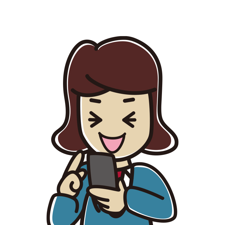 スマホ使用中に笑う女子高校生のイラスト【色あり、背景なし】透過PNG