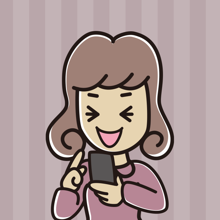 スマホ使用中に笑う女子大学生のイラスト【色、背景あり】PNG