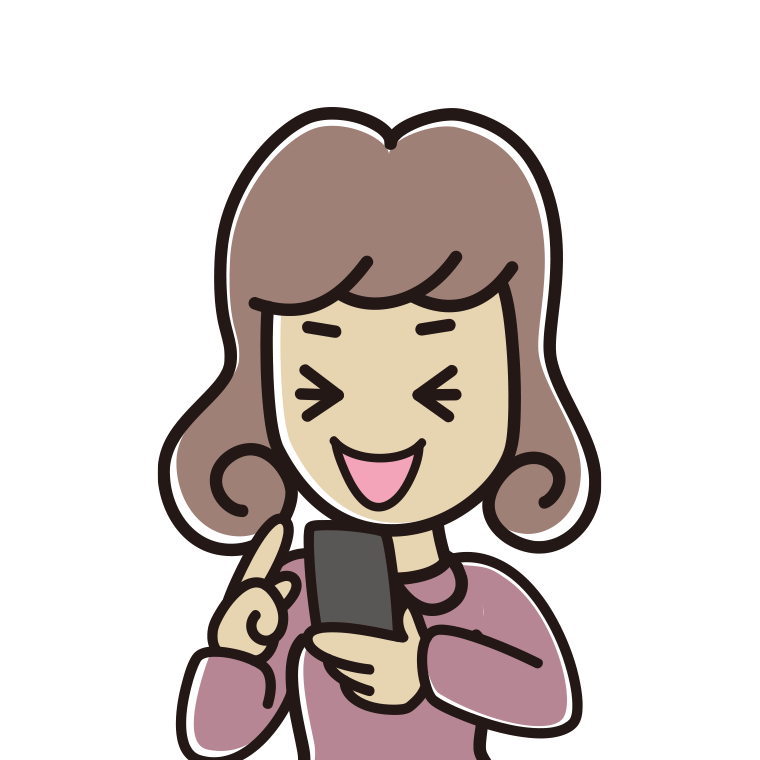 スマホ使用中に笑う女子大学生のイラスト【色あり、背景なし】透過PNG