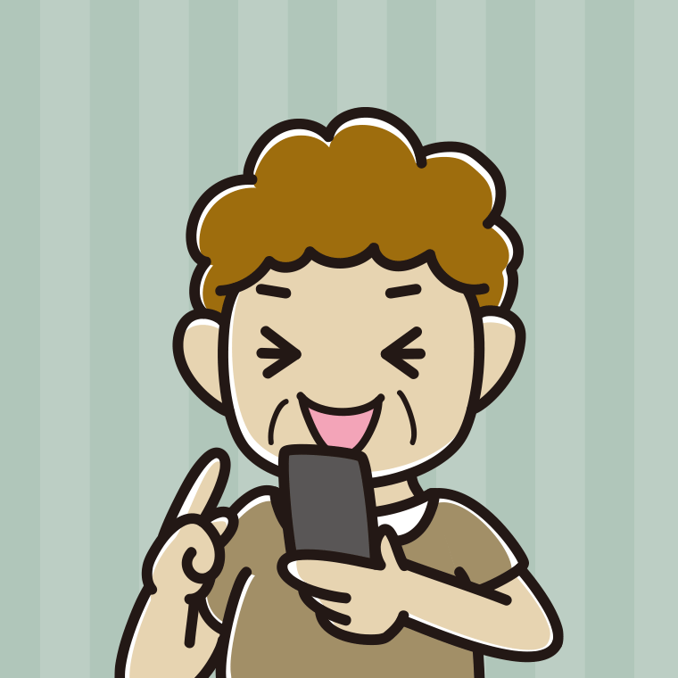 【フリー素材】スマホ使用中に笑うおばさんのイラスト