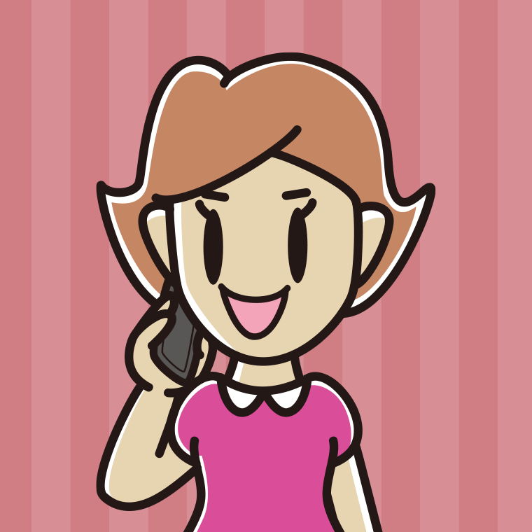 スマホで電話する女性のイラスト（バストアップ）【色、背景あり】PNG