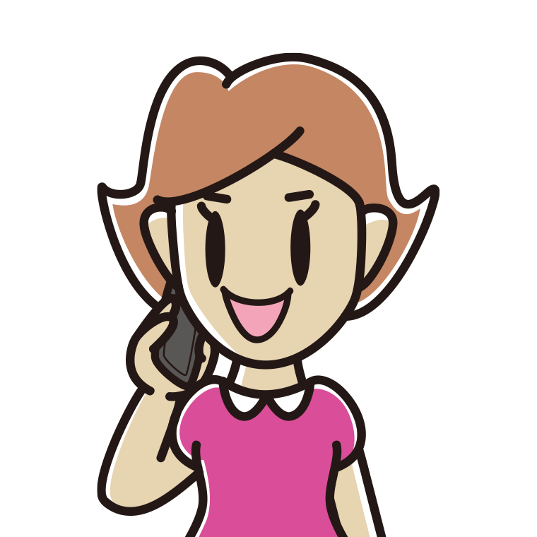 スマホで電話する女性のイラスト（バストアップ）【色あり、背景なし】透過PNG