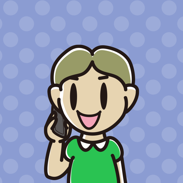 スマホで電話する小学生男子のイラスト（バストアップ）【色、背景あり】PNG