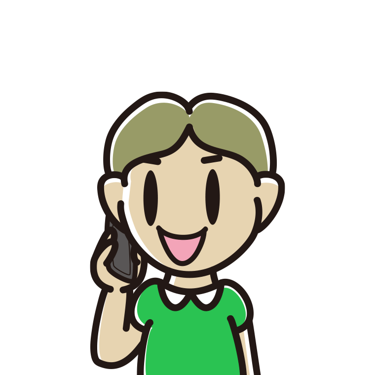 スマホで電話する小学生男子のイラスト（バストアップ）【色あり、背景なし】透過PNG