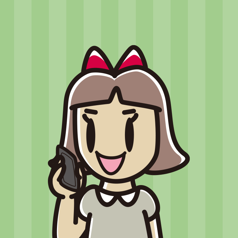 スマホで電話する小学生女子のイラスト（バストアップ）【色、背景あり】PNG