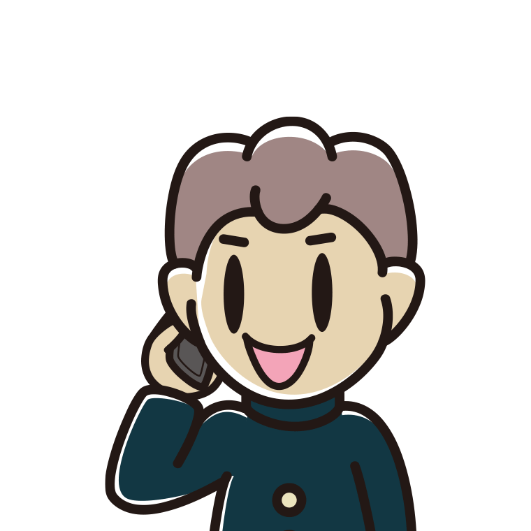 スマホで電話する男子中学生のイラスト（バストアップ）【色あり、背景なし】透過PNG