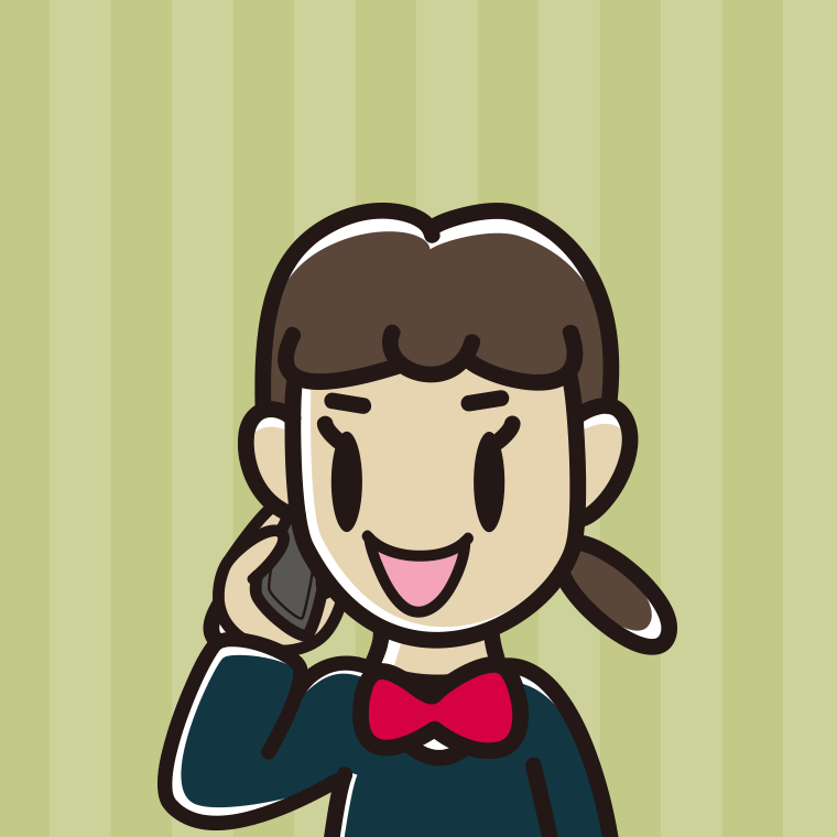 スマホで電話する女子中学生のイラスト（バストアップ）【色、背景あり】PNG