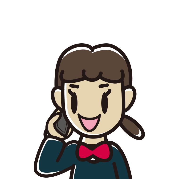 スマホで電話する女子中学生のイラスト（バストアップ）【色あり、背景なし】透過PNG