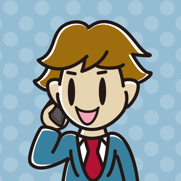 スマホで電話する男子高校生のイラスト（バストアップ）【色、背景あり】PNG