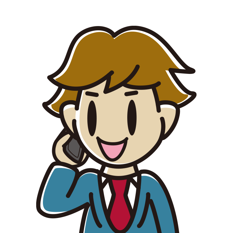 スマホで電話する男子高校生のイラスト（バストアップ）【色あり、背景なし】透過PNG