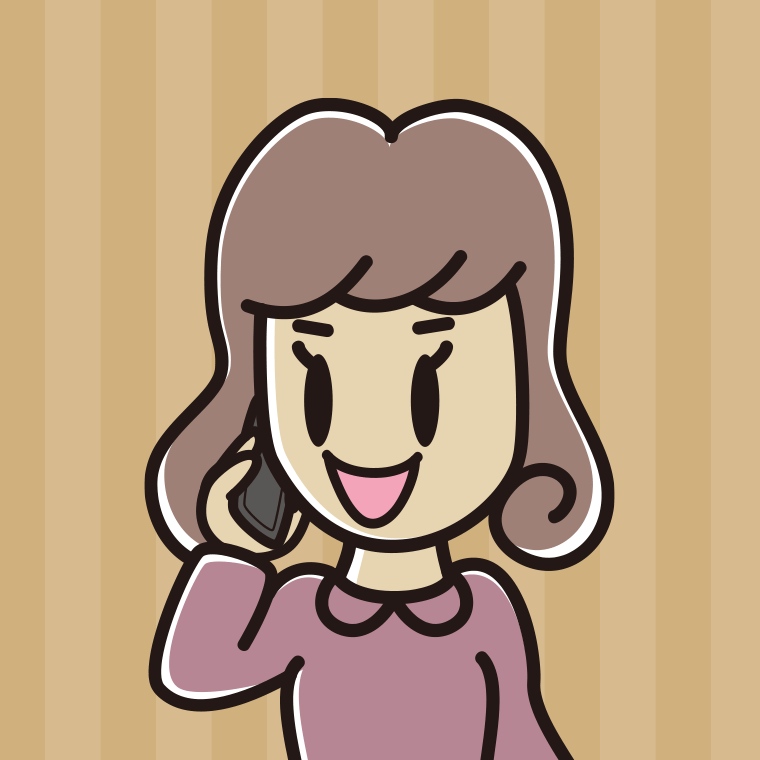 スマホで電話する女子大学生のイラスト（バストアップ）【色、背景あり】PNG