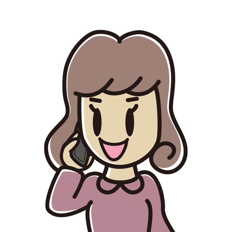 スマホで電話する女子大学生のイラスト（バストアップ）【色あり、背景なし】透過PNG