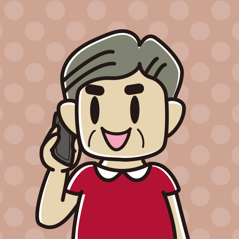 スマホで電話するおじさんのイラスト（バストアップ）【色、背景あり】PNG