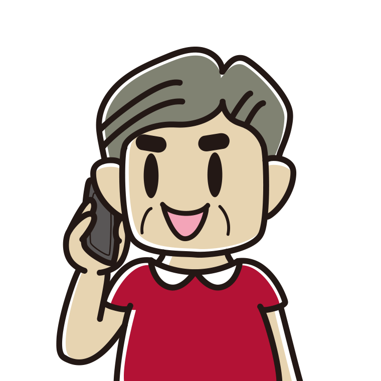 スマホで電話するおじさんのイラスト（バストアップ）【色あり、背景なし】透過PNG