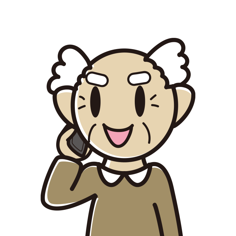 スマホで電話するおじいさんのイラスト（バストアップ）【色あり、背景なし】透過PNG