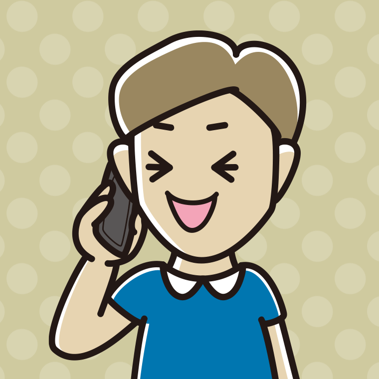 スマホで電話して笑う男性のイラスト【色、背景あり】PNG