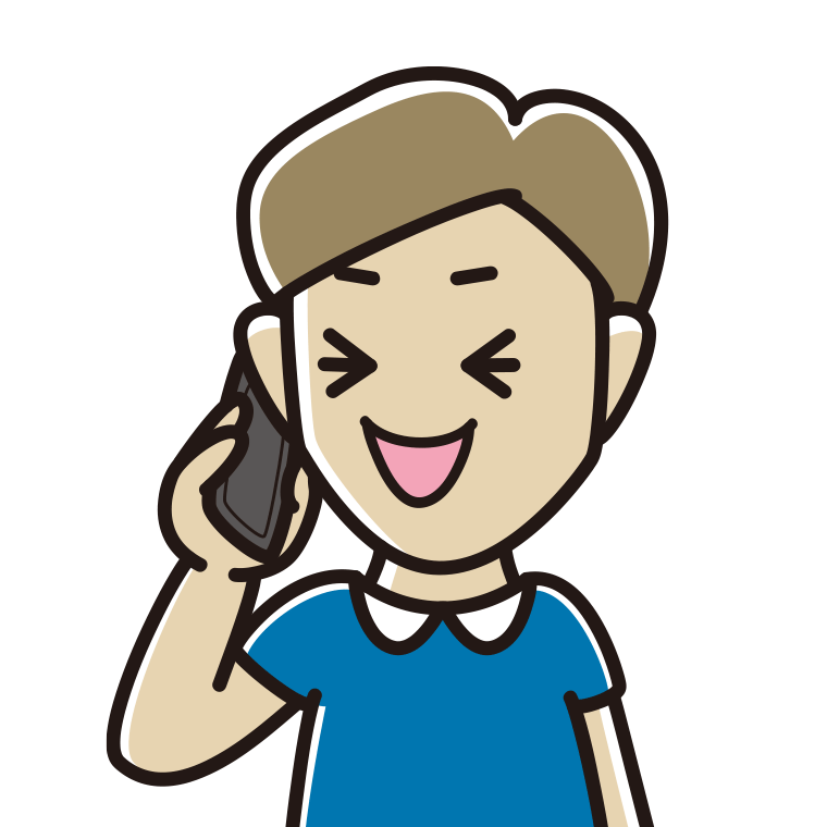 スマホで電話して笑う男性のイラスト【色あり、背景なし】透過PNG