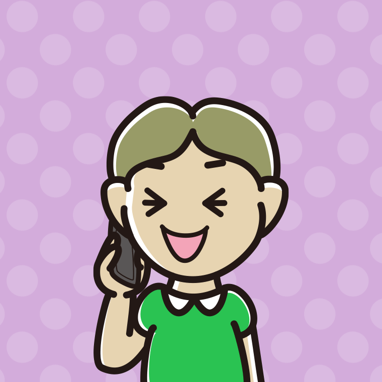 スマホで電話して笑う小学生男子のイラスト【色、背景あり】PNG