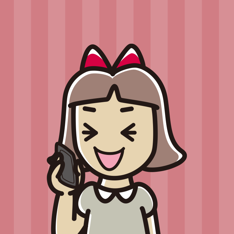 スマホで電話して笑う小学生女子のイラスト【色、背景あり】PNG