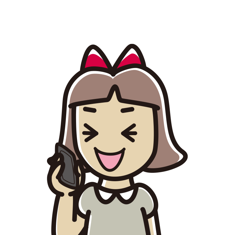スマホで電話して笑う小学生女子のイラスト【色あり、背景なし】透過PNG