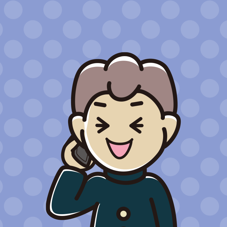スマホで電話して笑う男子中学生のイラスト【色、背景あり】PNG