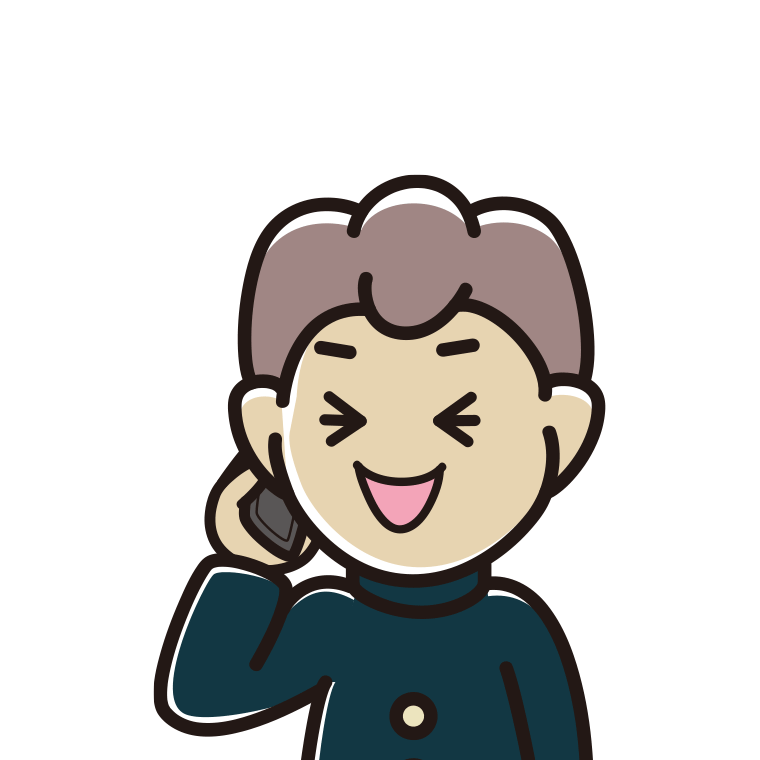 スマホで電話して笑う男子中学生のイラスト【色あり、背景なし】透過PNG