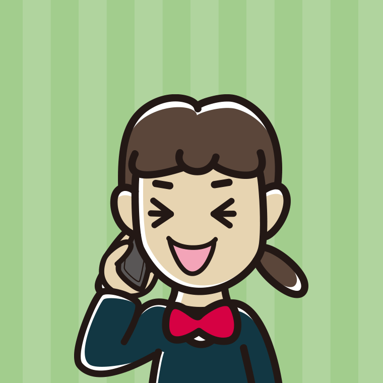 スマホで電話して笑う女子中学生のイラスト【色、背景あり】PNG