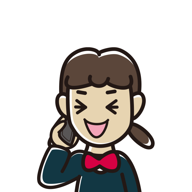 スマホで電話して笑う女子中学生のイラスト【色あり、背景なし】透過PNG