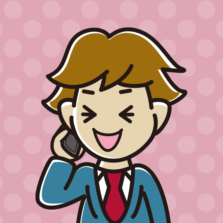 スマホで電話して笑う男子高校生のイラスト【色、背景あり】PNG