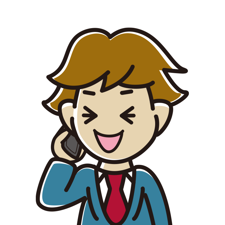 スマホで電話して笑う男子高校生のイラスト【色あり、背景なし】透過PNG