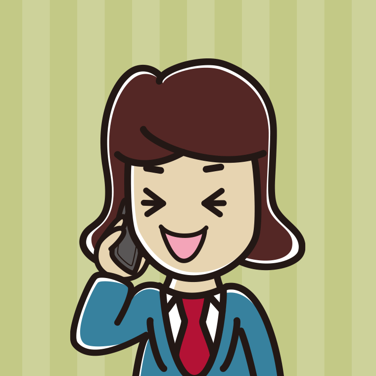 スマホで電話して笑う女子高校生のイラスト【色、背景あり】PNG