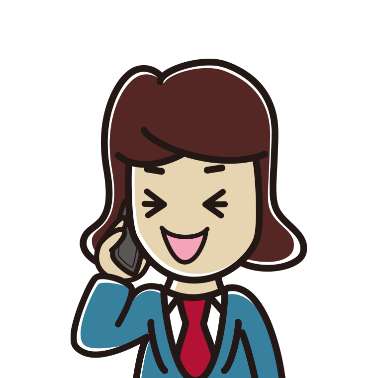 スマホで電話して笑う女子高校生のイラスト【色あり、背景なし】透過PNG
