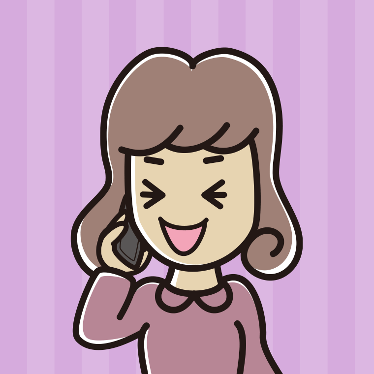 スマホで電話して笑う女子大学生のイラスト【色、背景あり】PNG