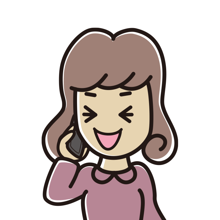 スマホで電話して笑う女子大学生のイラスト【色あり、背景なし】透過PNG