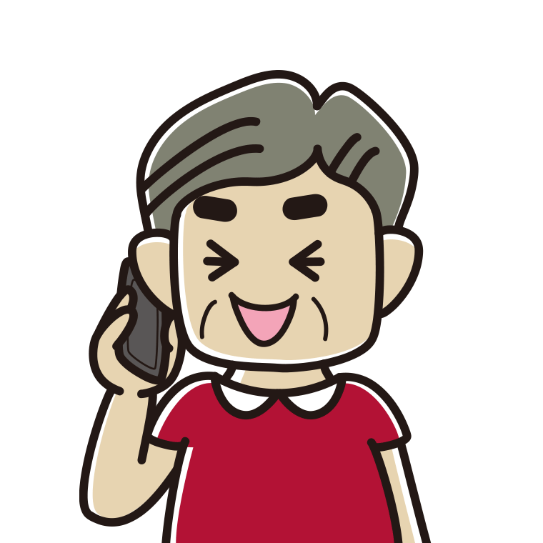 スマホで電話して笑うおじさんのイラスト【色あり、背景なし】透過PNG