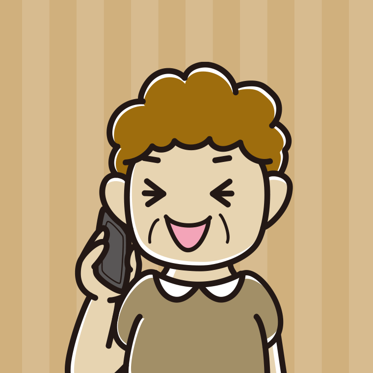 【フリー素材】スマホで電話して笑うおばさんのイラスト