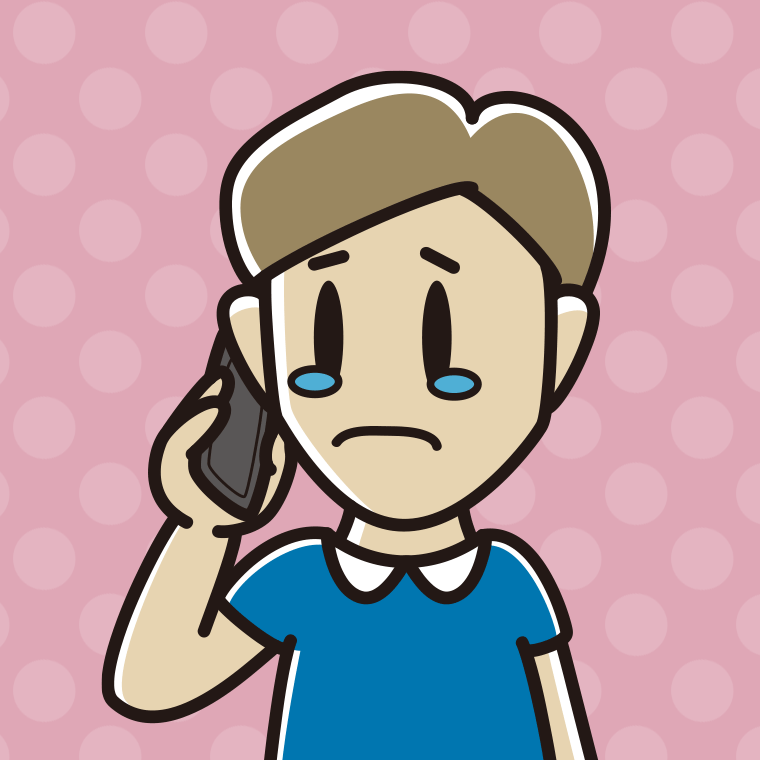 スマホで電話して泣く男性のイラスト【色、背景あり】PNG