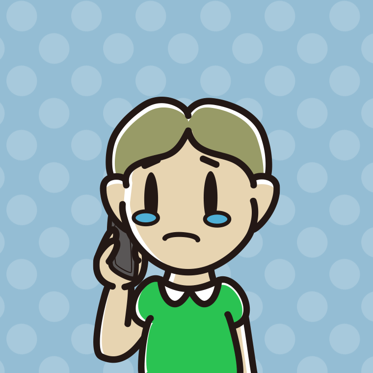 スマホで電話して泣く小学生男子のイラスト【色、背景あり】PNG